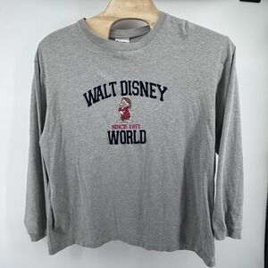 Vintage Walt Disney World Grumpy Long Sleeve Pullover Gray‎ Round Neck T-Shirt